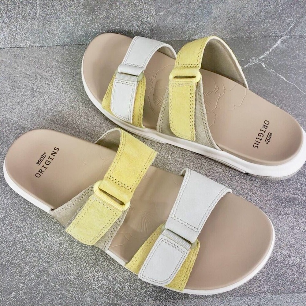 Earth Origins Cream and Yellow Suede Slide Sandals - Picture 4 of 8
